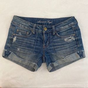 AMERICAN EAGLE Cuffed Distressed Denim Shorts, 4